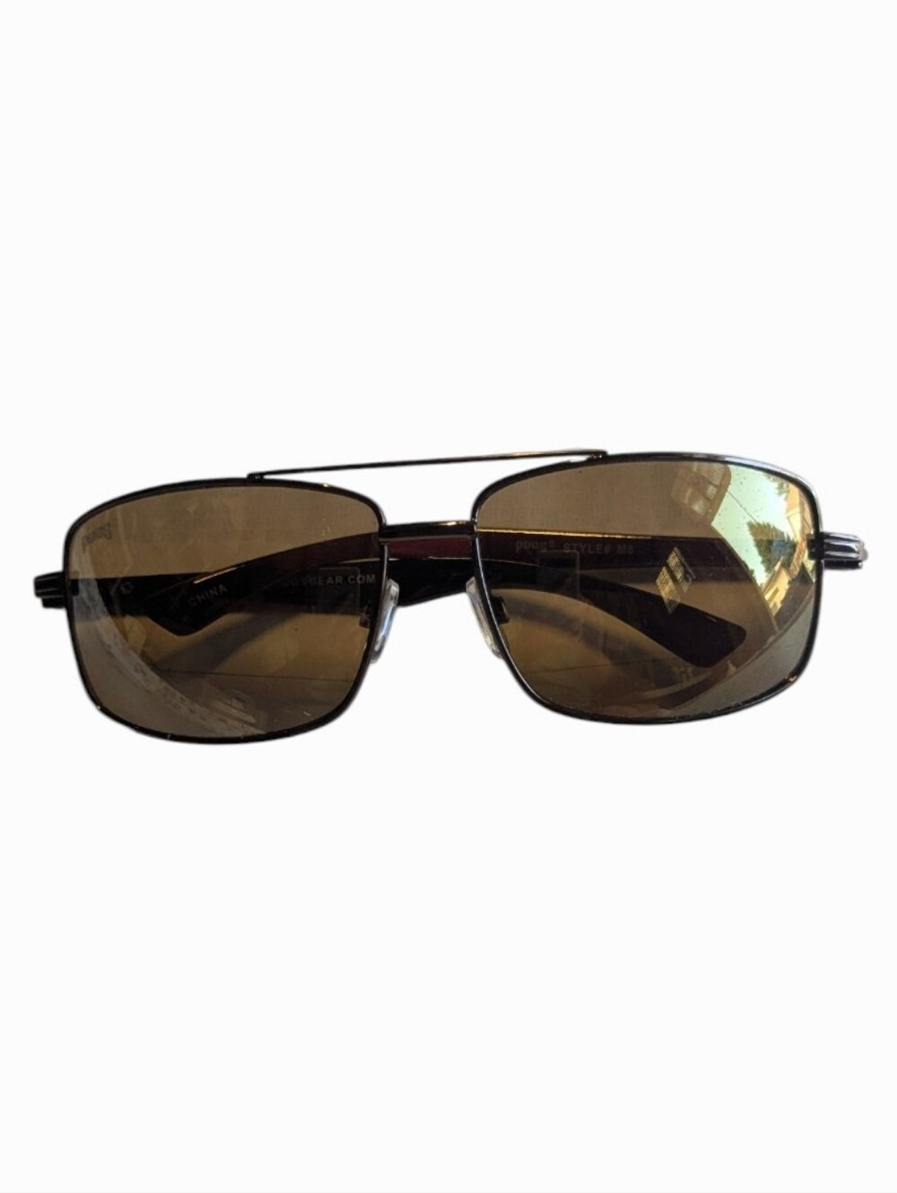 Men's Pugs Rectangular Metal Sunglasses in Brown Lenses